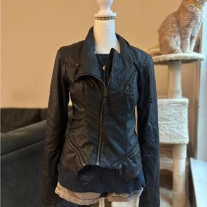Double Zero Black Faux Leather Asymmetrical Moto Jacket
